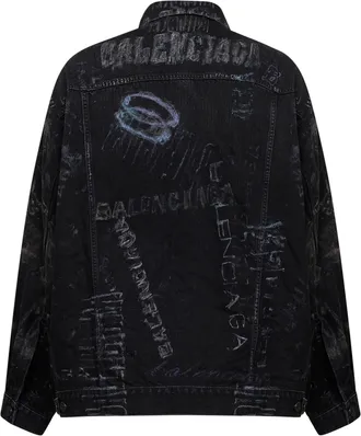 Balenciaga Mens Black Fade Out Washed Crayon Oversized Jacket Cotton Bomber