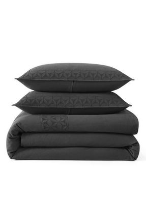 DKNY Hotel Eyelet Duvet Cover & Shams Set in Black at Nordstrom, Size King