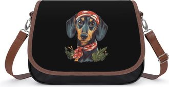 Generic Dachshund with Headband Womens Leather Crossbody Bags with Adjustable Strap Casual Printed Shoulder Handbag