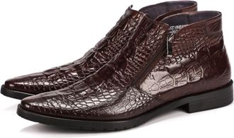 Generic Mens Pointed Toe Office Dress Shoes Low Block Heel Ankle Boots Patent Leather Formal Booties with Zipper,Burgundy,5.5 UK