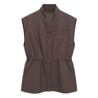 Meimeij Lange gestructureerde gilet m6ii07-bison - Dames - Jassen - Bruin - Maat: M Leer