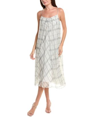 Vince Fenced Plaid Sheer Panel Midi Dress