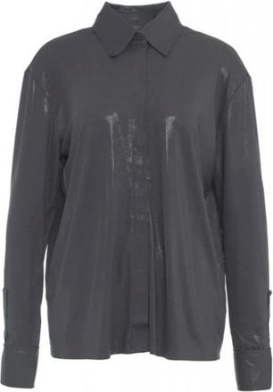 Norma Kamali Overhemden, Dames, Grijs, M, Polyester, NK Shirt met Opstaande Kraag