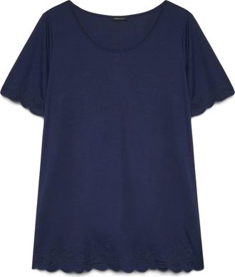 Fiorella Rubino Jersey T-shirt met geborduurde details - Dames - Blouses - Blauw - L - Katoen - Overhemden