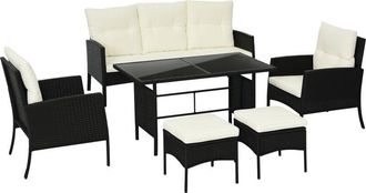 OUTSUNNY Rattan Garden Furniture Sofa Set, 2 Armchairs 2 Footstools Table White