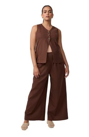 Ingrid & Isabel Smocked Linen Wide Leg Pant in Dark Brown at Nordstrom, Size X-Large