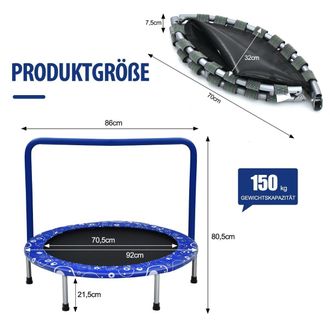 OEM Mini Trampol&iacute;n, Trampol&iacute;n Plegable Para Ni&ntilde;os Peque&ntilde;os, Azul Y Negro