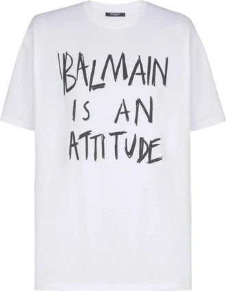 Balmain An Attitude Grafisch T-shirt - Heren - T-shirts - Wit - M - Katoen - Tops
