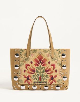 Valentino Garavani Borsa Shopping Media Valentino Garavani Nellc&ocirc;te In Tessuto Jacquard Uomo HAVANA BEIGE/MULTICOLOR UNI