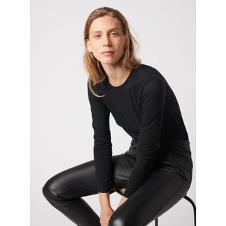 Majestic Filatures Cotton Cashmere Long Sleeve Crewneck T-Shirt in Noir at Nordstrom, Size 2