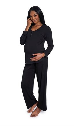 Everly Grey Laina During & After 2-Piece Maternity/Nursing Sleep Set in Black at Nordstrom, Size X-Large