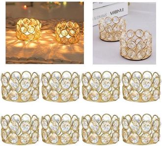 OEM Portavelas De Cristal Dorado De 8 Piezas, Portavelas En Forma De Cuenco, Portavelas Cil&iacute;ndrico Decorativo Con Forma De Diamante Para Pedir Deseos