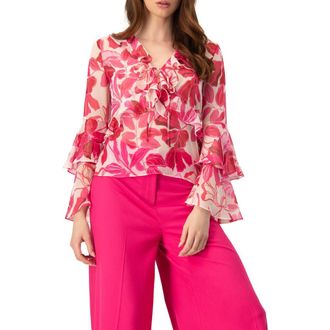 Ivonne Straight Long Sleeve Blouse with Ruffles in Fuchsia at Nordstrom, Size 6