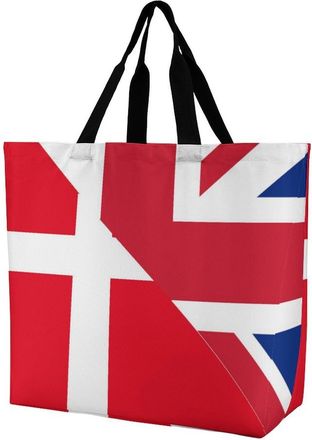 Generic Birtish And Denmark Flag Reusable Shopping Bags One Shoulder Grocery Tote Bag Waterproof Big Purse for Work Travel