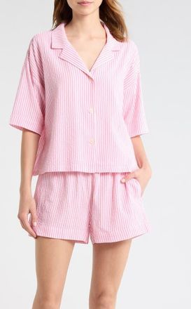Papinelle Sleepwear Sabine Stripe Seersucker Pajamas in Pink Lemonade White Stripe at Nordstrom, Size Xx-Large