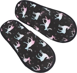 Generic Cotton Slippers Aesthetic Moose Snowflakes Black Reusable House Slippers Lightweight Cotton Slipper For Travel Hotel Indoor M