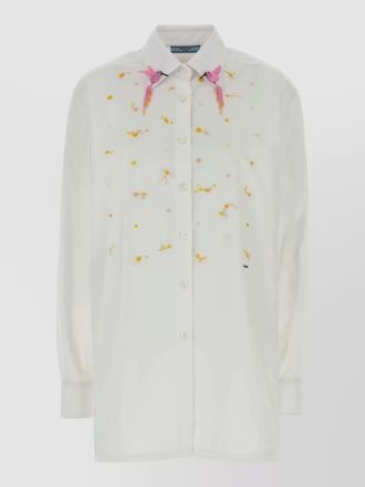 Prada poplin shirt long sleeves straight cut embroidered