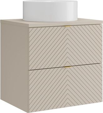 Vente-Unique Mueble de ba&ntilde;o suspendido con dise&ntilde;o de espiga con lavabo sobre encimera redondo - Beige - 60 cm - DORIONI