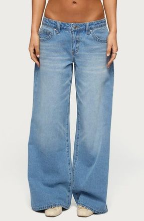 Edikted Raiyne Low Rise Wide Leg Jeans in Light-Blue-Washed at Nordstrom, Size X-Large