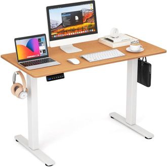 Costway Costway - Escritorio Elevable El&eacute;ctrico 120x60cm, Mesa Elevable Con Tablero, 4 Funciones De Memoria, Standing Desk Con 2 Ganchos Para Colgar (natural)