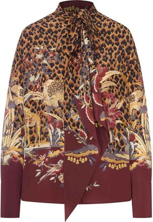 Etro Animal And Floral Printed Shirt With Neck Bow