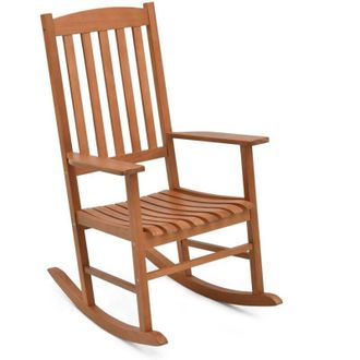 Costway Outdoor Rocking Chair Eucalyptus Wood Chair Ergonomic Slatted Rocker
