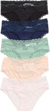 Honeydew Intimates Ahna 5-Pack Lace Low Rise Hipster Panties in Black/Blue/Green Multi at Nordstrom Rack, Size X-Large