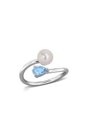 Delmar 6-6.5mm Cultured Freshwater Pearl & Stone Bypass Ring in Blue/pearl at Nordstrom Rack, Size 8
