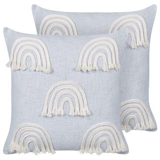 Beliani Beliani - Conjunto De 2 Cojines De Algod&oacute;n Bordado Arco Iris 45 X 45 Cm Azul Claro Leea
