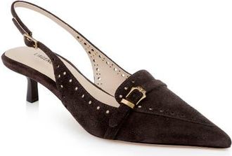 L'agence Lourdes Slingback Pointed Toe Kitten Heel Pump in Dark Brown Suede at Nordstrom, Size 5.5