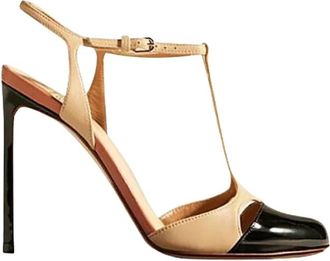 Francesco Russo Bicolor T-band Leren Pumps - Dames - Pumps - Beige - 35 EU - Leer - Schoenen
