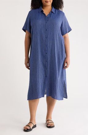Eileen Fisher Classic Collar Organic Cotton Shirtdress in Deep Dive at Nordstrom, Size 1 X