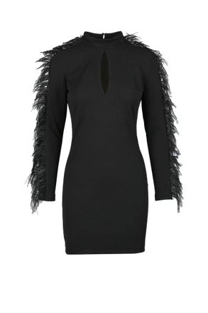Access Fashion Fitted Mini Dress with Feathered Fringes