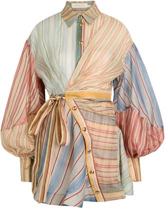 Zimmermann Rebellion Striped Linen and Silk-blend Mini Shirt Dress - Multicoloured 1 - 2 (UK 12 / M)