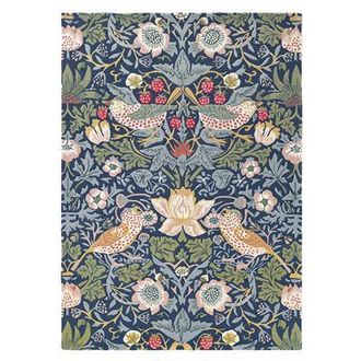 Morris & Co. Designer Teppich Strawberry Thief Indigo - handgetuftet, aus 100% reiner Schurwolle