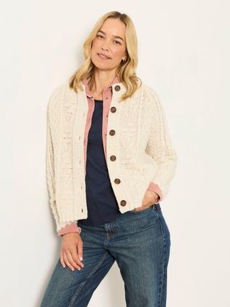 Fat Face FatFace Floral Knitted Cable Button Front Cardigan in Natural