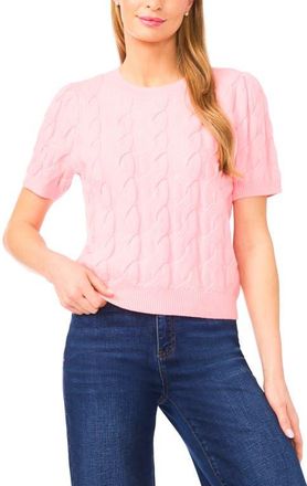 CeCe by Cynthia Steffe Cotton Blend Cable Knit Sweater in Prism Pink at Nordstrom, Size X-Small