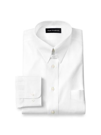 Paul Fredrick Tailored Fit Non-iron Cotton Pinpoint Solid Snap Tab Collar Dress Shirt