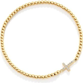 Mint & Lily Gold Beaded Cross Stretch Bracelet at Nordstrom, Size 7.5