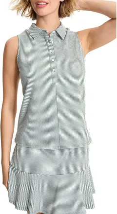 Tommy Bahama Costa Wave Seersucker Stripe IslandZone Sleeveless Polo in Dark Jade at Nordstrom, Size Large