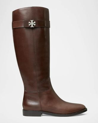 Tory Burch Turnlock Leather Knee-High Riding Boots