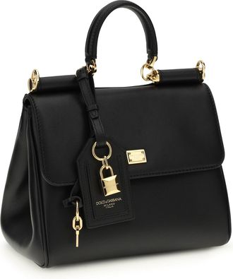 Dolce & Gabbana Womens My Sicily Handbag Nero Calf Leather Bos Taurus Shoulder Bags