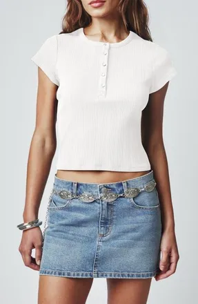 Florence By Mills Ribbed Henley Short Sleeve T-Shirt in Jet Stream at Nordstrom, Size Xx-Small