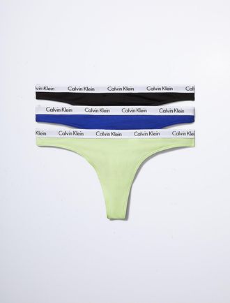 Calvin Klein Womens Carousel Logo Cotton 3-Pack Thong - Multi - XL