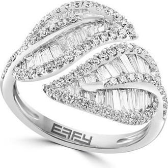 Effy 14K White Gold Crisscross Baguette Diamond Leaf Ring in 14K Gold at Nordstrom, Size 7