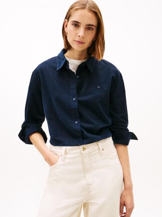 Tommy Hilfiger Shirtbluse TOMMY HILFIGER CORDUROY RELAXED SHIRT, Damen, Gr. 34, schwarz night navy, Web, Obermaterial: 100% Baumwolle, relaxed fit, Blusen Shirtbluse