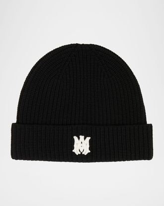 Amiri Men & apos;s MA Embroidered Wool Rib Beanie Hat