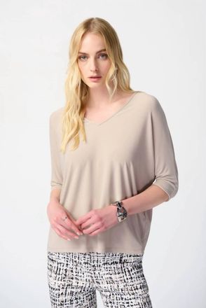 Joseph Ribkoff Silky Knit Reversible Boxy Top In Dune