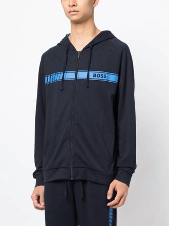 HUGO BOSS Authentic Zip Up Hooded Sweatshirt In Navy Blue