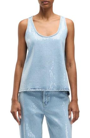 7 For All Mankind Sequin Denim Tank in Shimmer at Nordstrom, Size X-Small